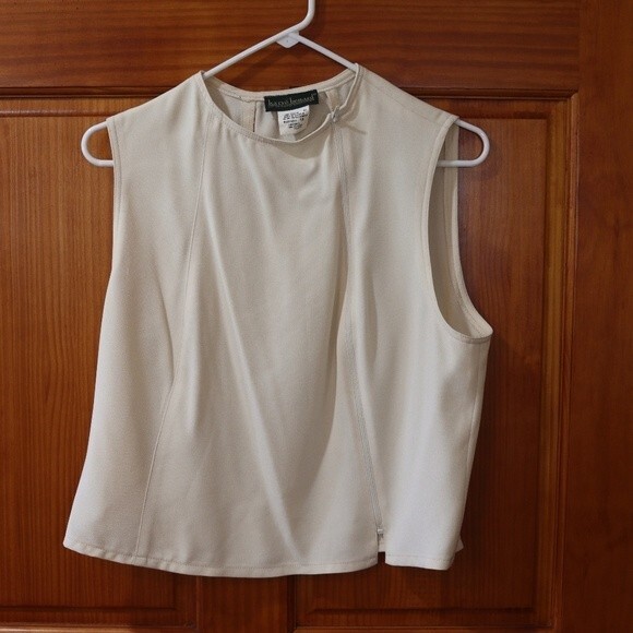 Harve Bernard Cream Front Moto Zip Sleeveless Shell Top Vintage 14 - Picture 2 of 8